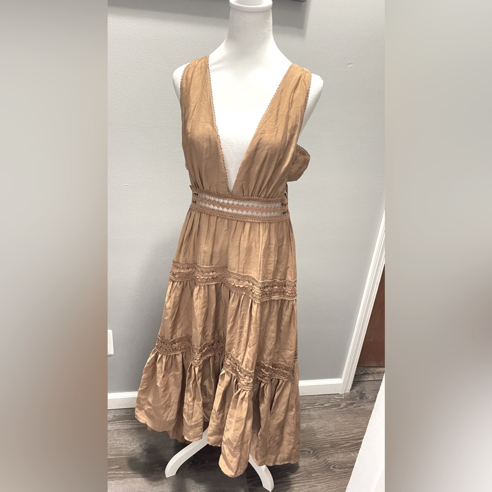 ASOS Women's High Low Hem Midi Dress Chocolate w/‎ Paneled Details Boho Size 8